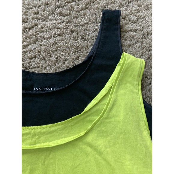 Ann Taylor Womens Large/XL Black Yellow Tank Top Sleeveless Layering Scoop Neck - Picture 4 of 7